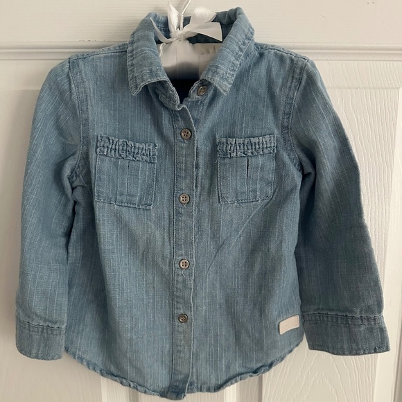7 For All Mankind Toddler Boys Girls Denim Chambray Button Up Shirt Size 18 M - Picture 1 of 4